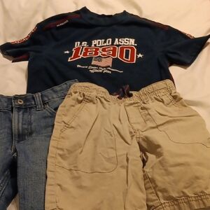 U.S. Polo Assn. Navy Graphic Tee with Beige and Blue Shorts